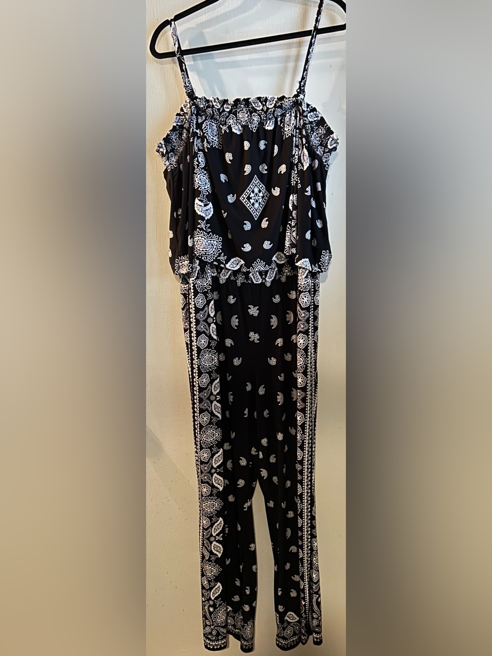 INC International Concepts Black & White Paisley Off-Shoulder Jumpsuit Size 1 X
